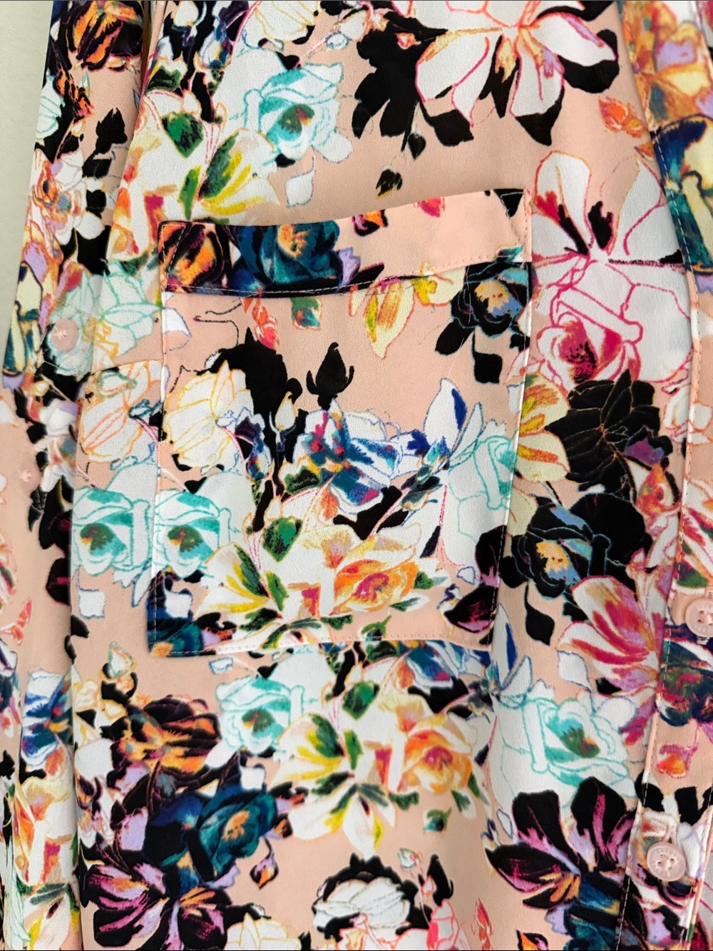 Express Peach Floral Long Sleeve Button-Front The Portofino Shirt - Picture 4 of 8